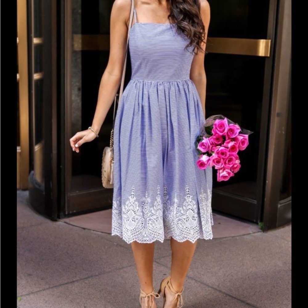 Gianni Bini Blue Pleated Backless Bustier Midi Dress